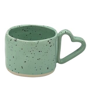 World Market Mint Green Speckled Espresso Mug Heart Shaped Handle Coffee Tea Cup
